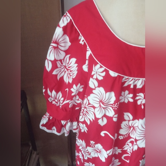 Vintage Hawaiian Maxi Dress Mumu Tropical Hibiscus - Picture 4 of 12